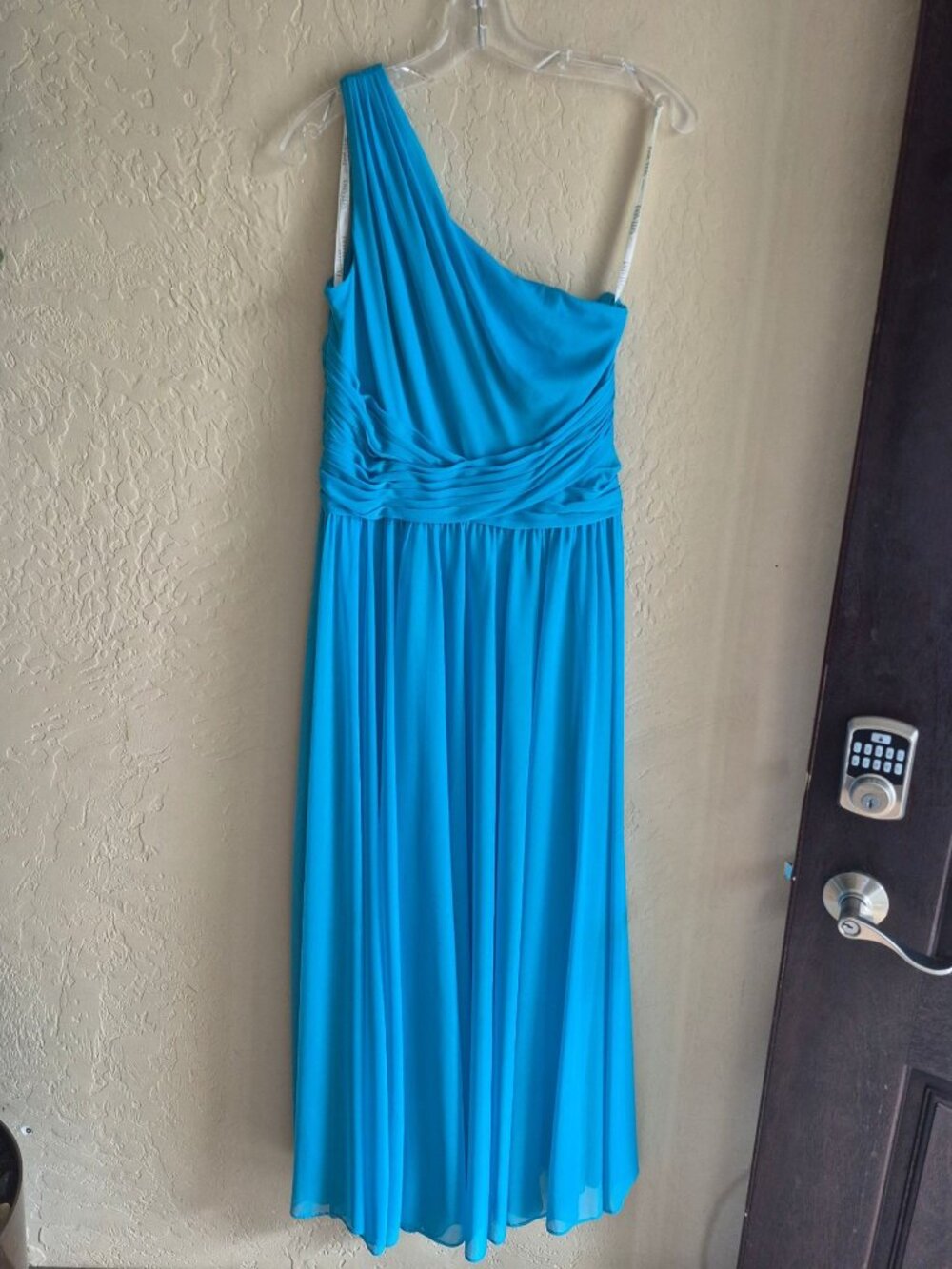 David's Bridal One Shoulder Malibu Blue Maxi Dress Size M - Picture 5 of 9